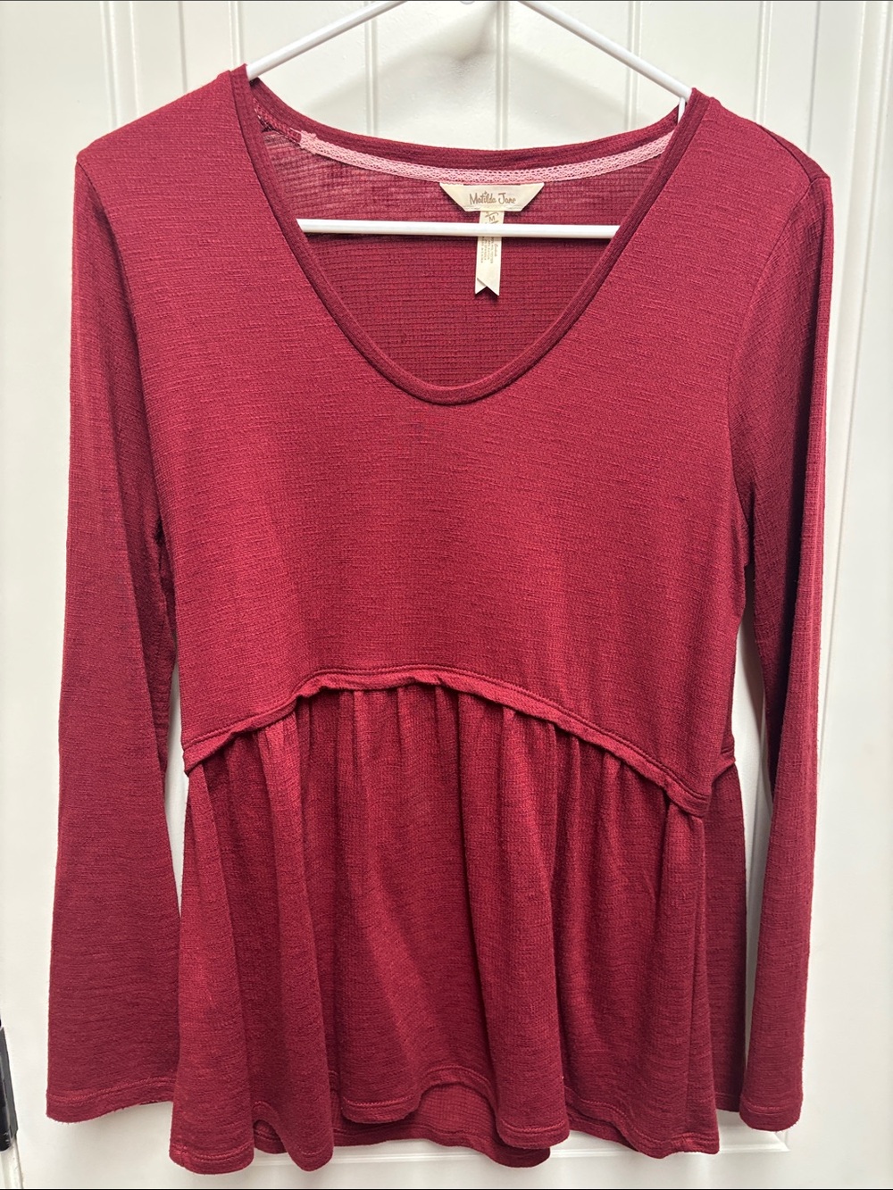 Matilda Jane Wine Peplum Long Sleeve Top - Picture 2 of 3